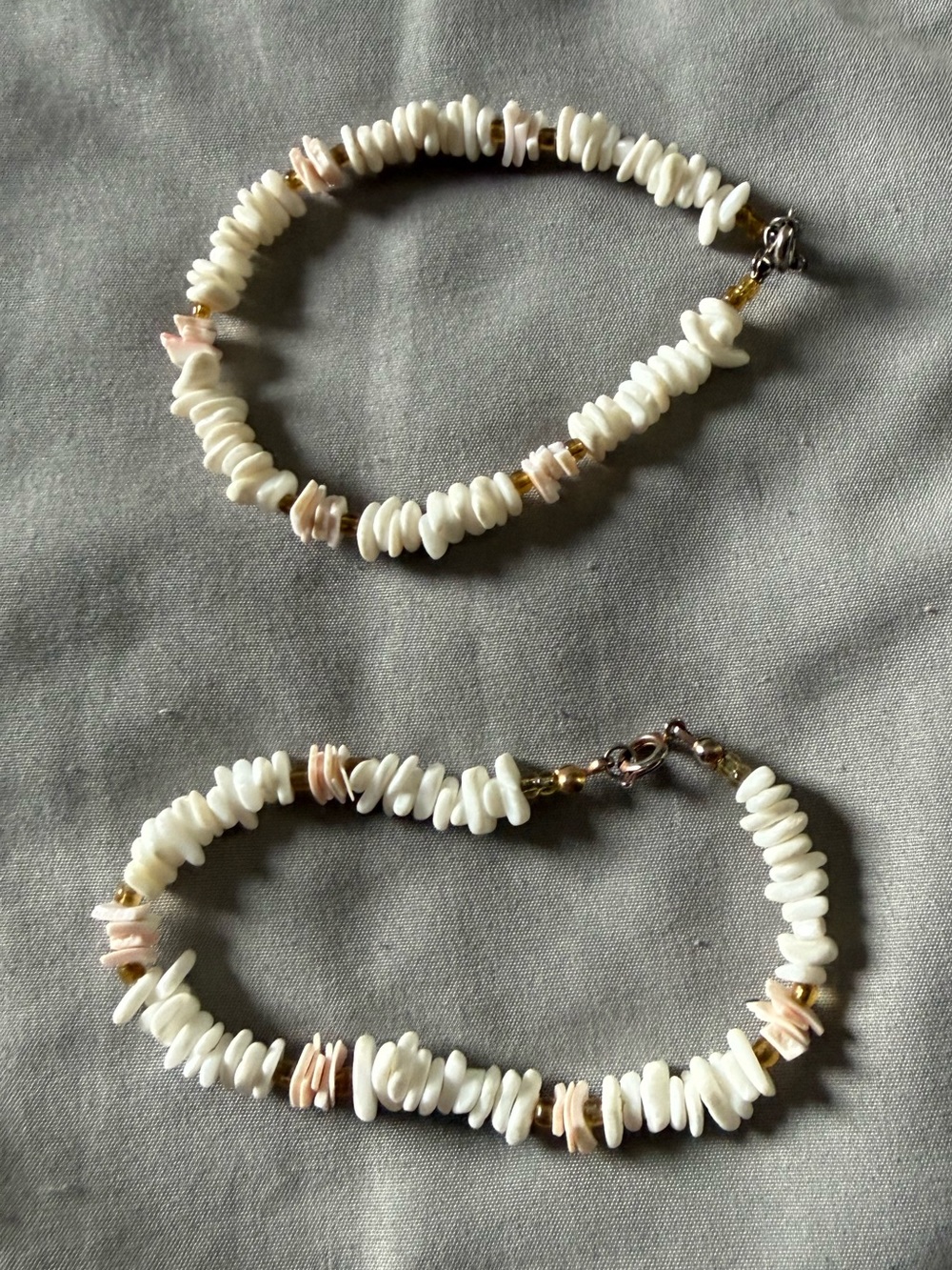 white and pink Puka Shell Bracelets 7.75” set of 2